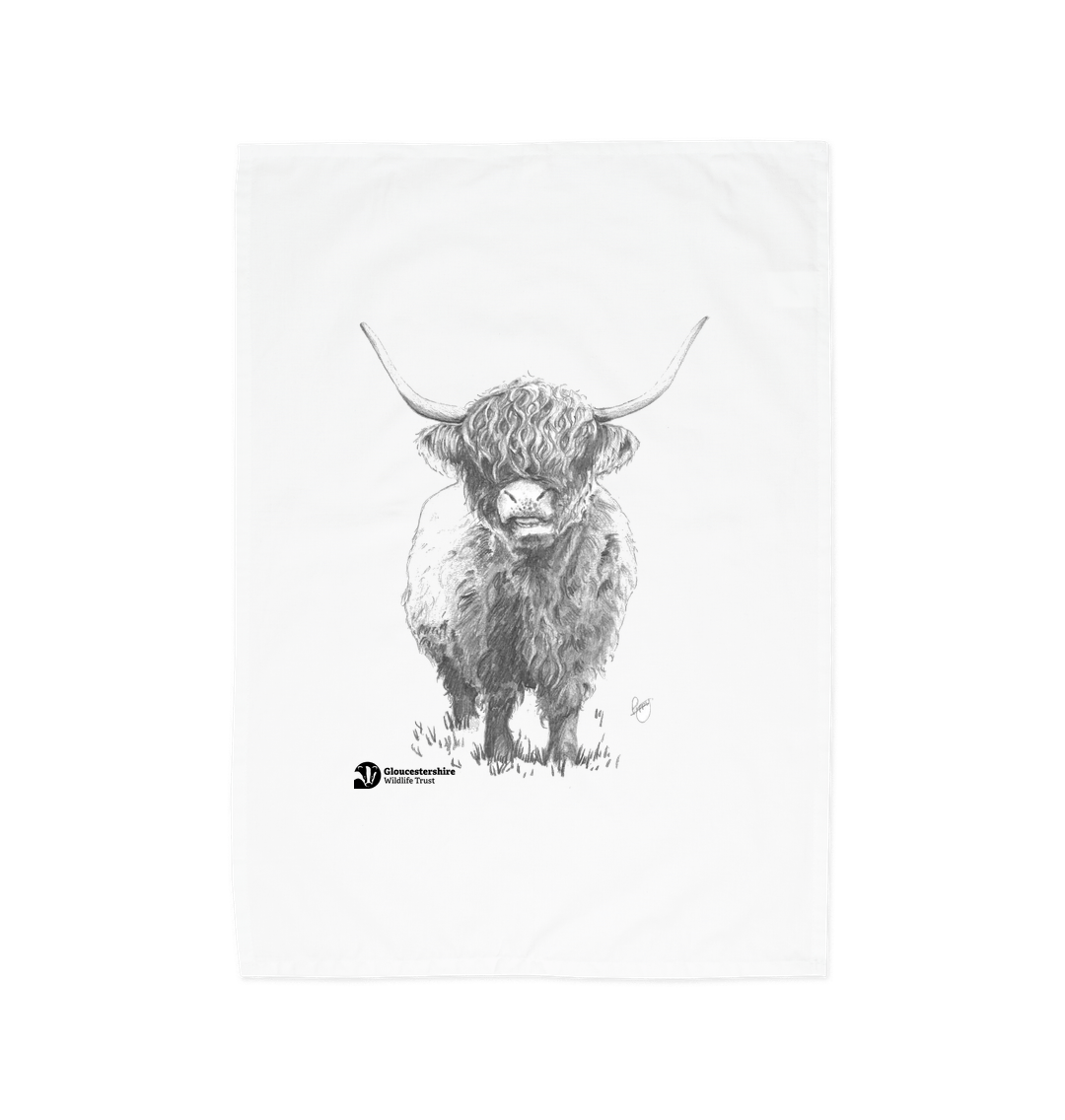 White Highland cow tea towel