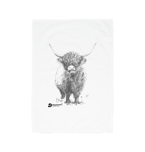 White Highland cow tea towel