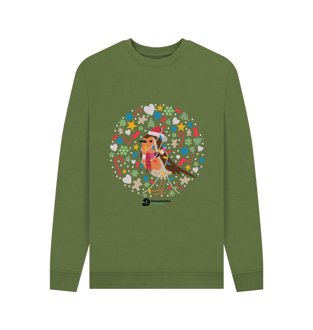 Khaki Christmas robin men's sweatshirt