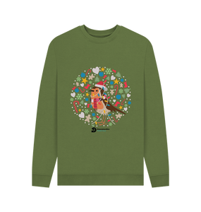 Khaki Christmas robin men's sweatshirt